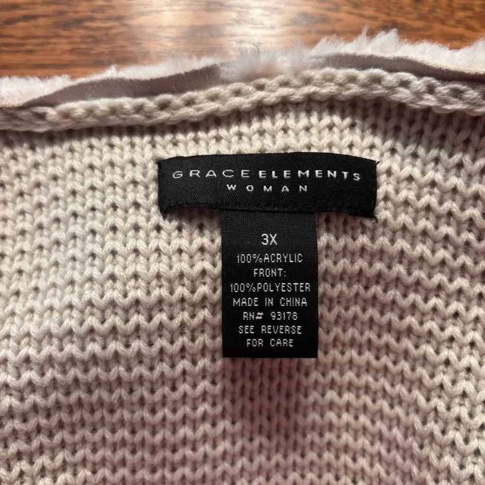 Grace Elements Cardigan Sweater Jacket Beige Women's Size 3X Faux‎ Fur